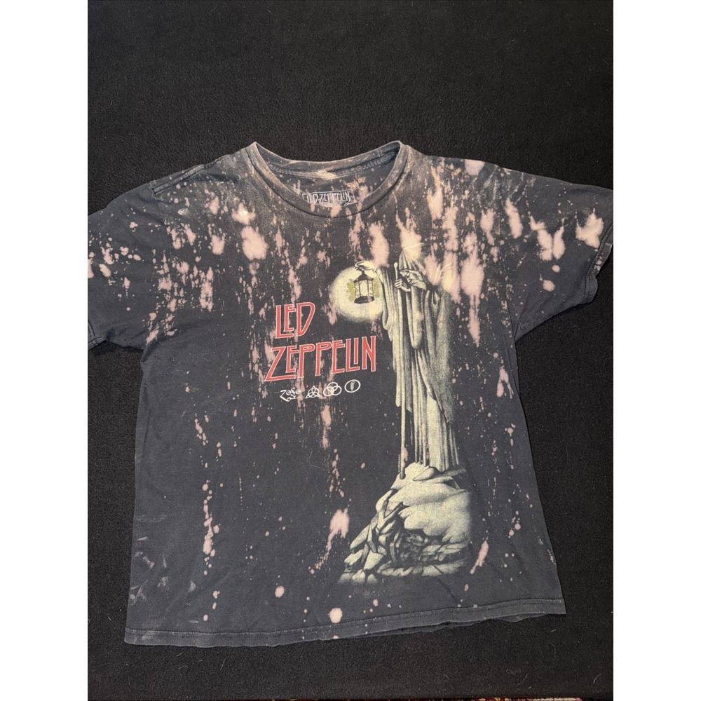 Led Zeppelin T Shirt Black Bleach Dyed Large OOAK Hermit Size Large